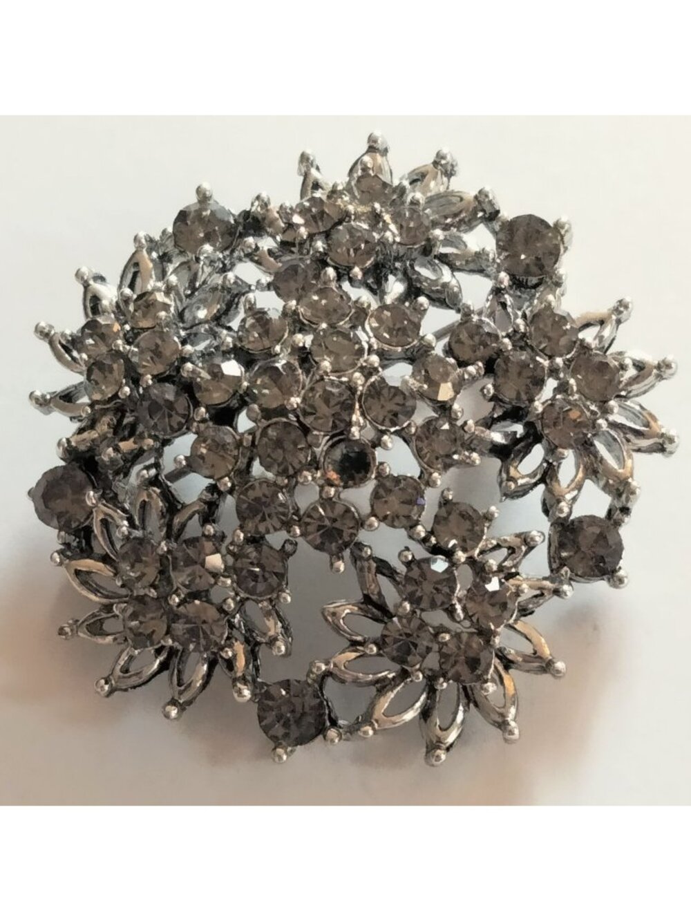Vintage Rhinestone Floral Brooch Pin Clear Stones Elegant Regency Statement